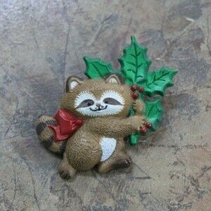 1986 Hallmark Christmas Raccoon Brooch